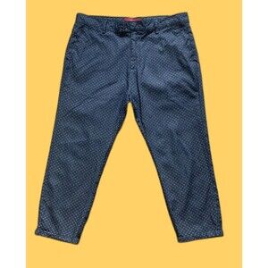 Zara Man Basic Pants Navy Patterned Lightweight Slim Fit Cropped Cuffed. Size 32